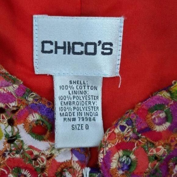 Chico's Shacket Rainbow Eyelet Lace Mandarin Collar Button Down Jacket Sz 0 - Picture 2 of 12